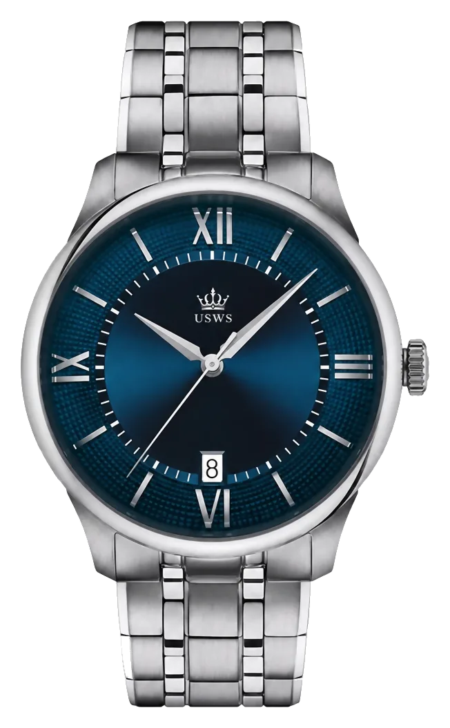 Genymora automatic watch, blue dial, steel bracelet